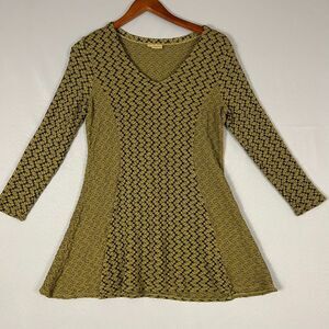 Tianello Tunic A-Line Dress‎ Women's S Sage Green Python Textured Stretch V-Neck